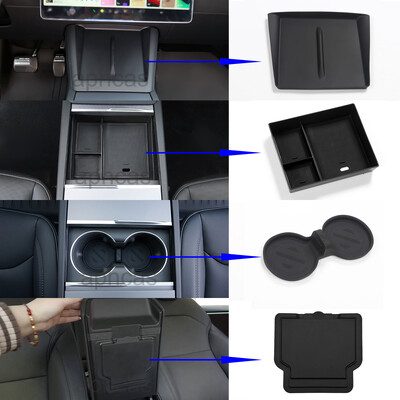 Pentru Tesla Model 3 Highland Cutie de depozitare Cotieră centrală Cutie ascunsă Suport pahare Organizator 2024 Accesorii auto