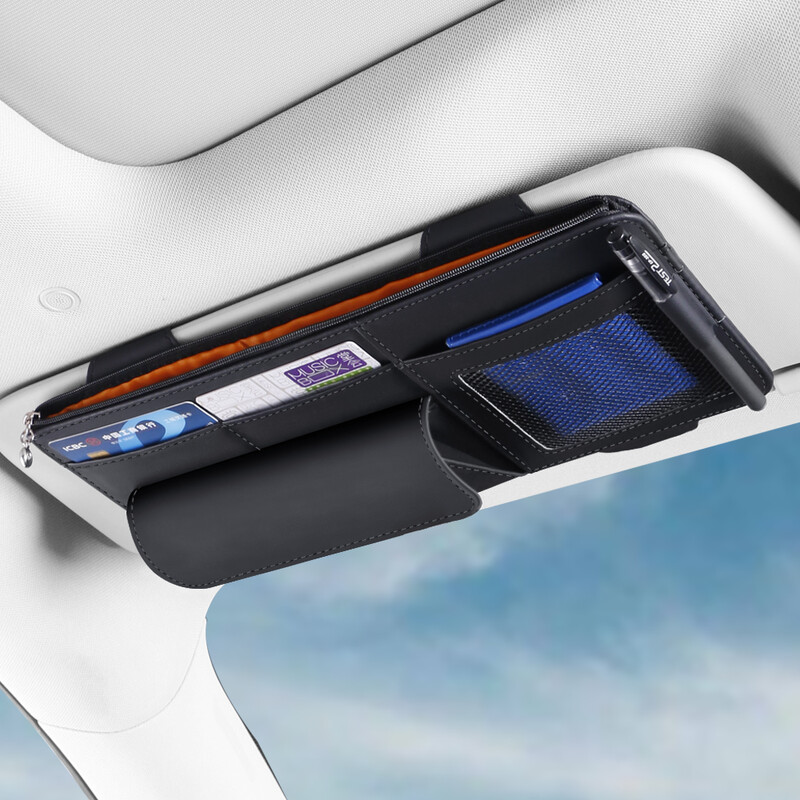 Organizér do auta na slnečnú clonu, puzdro na okuliare, viacvreckové puzdro na slnečnú clonu, okuliare, interiér auta, dokumenty, faktúry, karty, lístky, príslušenstvo