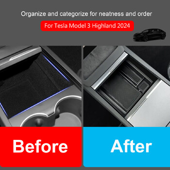 Για αξεσουάρ Tesla Model 3 Highland 2024 Organizer Central Console Tray Storage Box ,με τεχνολογία Smooth Slide