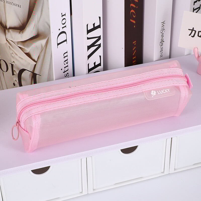 Trīsdimensiju caurspīdīga sieta zīmuļu soma studentu eksāmenam, pārnēsājama vienkārša liela ietilpības zīmuļu maisiņu kancelejas preču kolekcija vairumtirdzniecības somas