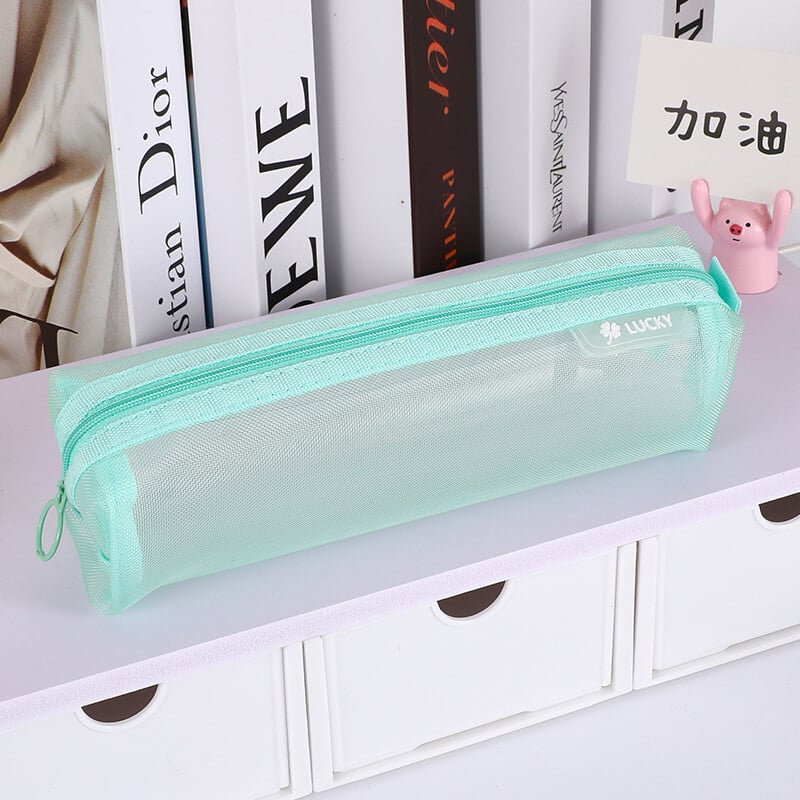 Trīsdimensiju caurspīdīga sieta zīmuļu soma studentu eksāmenam, pārnēsājama vienkārša liela ietilpības zīmuļu maisiņu kancelejas preču kolekcija vairumtirdzniecības somas