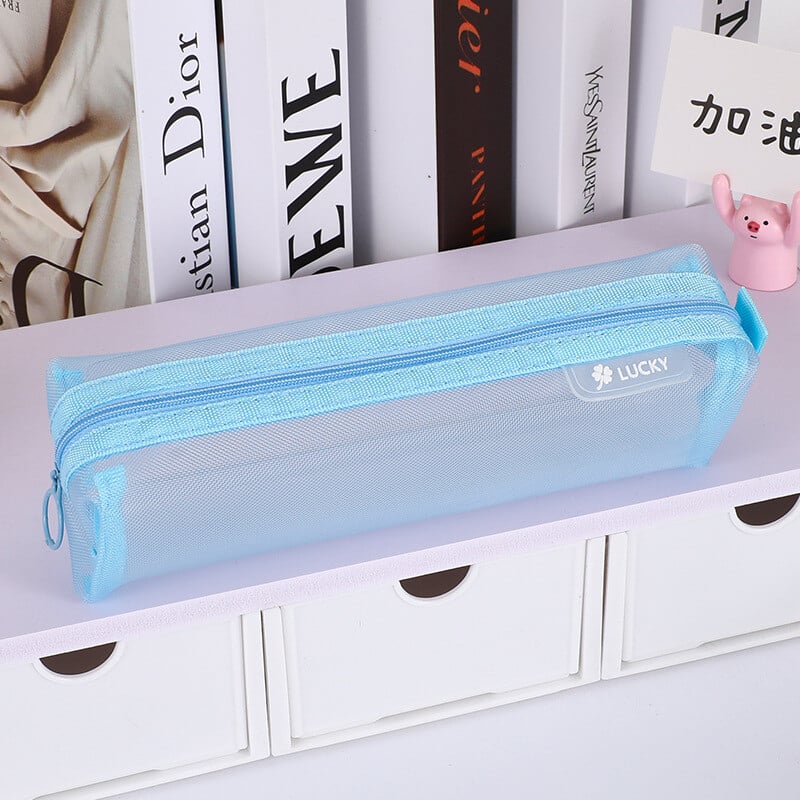 Trīsdimensiju caurspīdīga sieta zīmuļu soma studentu eksāmenam, pārnēsājama vienkārša liela ietilpības zīmuļu maisiņu kancelejas preču kolekcija vairumtirdzniecības somas