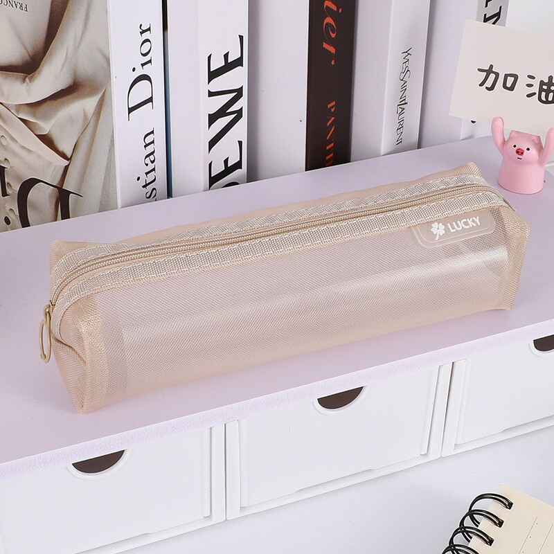 Trīsdimensiju caurspīdīga sieta zīmuļu soma studentu eksāmenam, pārnēsājama vienkārša liela ietilpības zīmuļu maisiņu kancelejas preču kolekcija vairumtirdzniecības somas