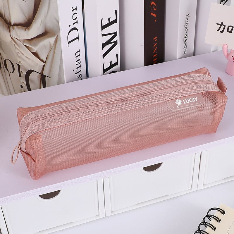 Trīsdimensiju caurspīdīga sieta zīmuļu soma studentu eksāmenam, pārnēsājama vienkārša liela ietilpības zīmuļu maisiņu kancelejas preču kolekcija vairumtirdzniecības somas