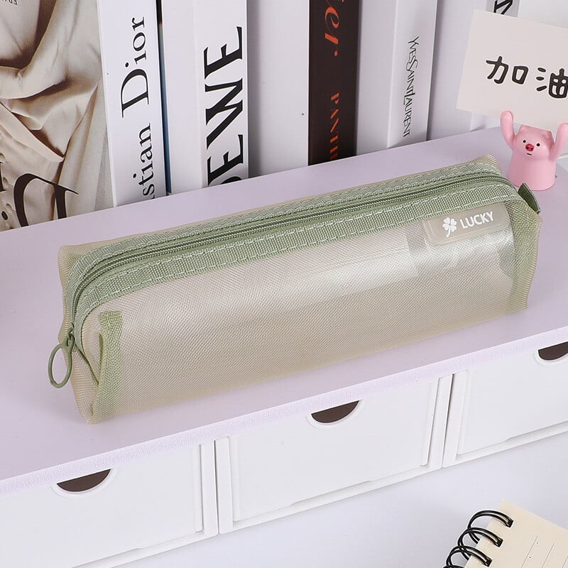 Trīsdimensiju caurspīdīga sieta zīmuļu soma studentu eksāmenam, pārnēsājama vienkārša liela ietilpības zīmuļu maisiņu kancelejas preču kolekcija vairumtirdzniecības somas