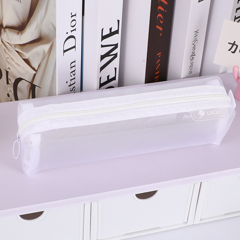 Trīsdimensiju caurspīdīga sieta zīmuļu soma studentu eksāmenam, pārnēsājama vienkārša liela ietilpības zīmuļu maisiņu kancelejas preču kolekcija vairumtirdzniecības somas