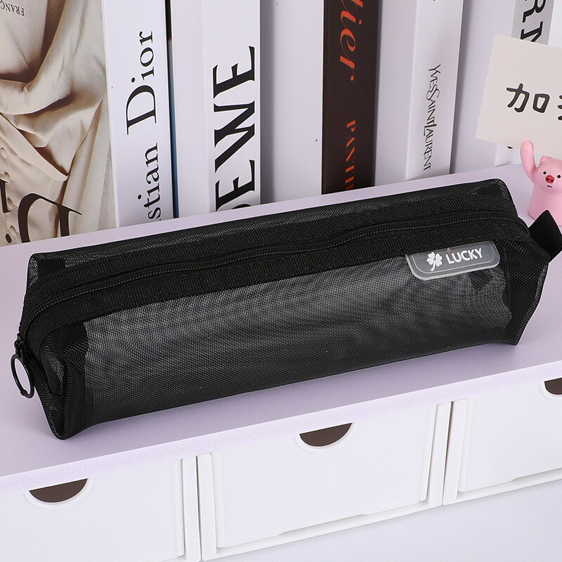 Trīsdimensiju caurspīdīga sieta zīmuļu soma studentu eksāmenam, pārnēsājama vienkārša liela ietilpības zīmuļu maisiņu kancelejas preču kolekcija vairumtirdzniecības somas