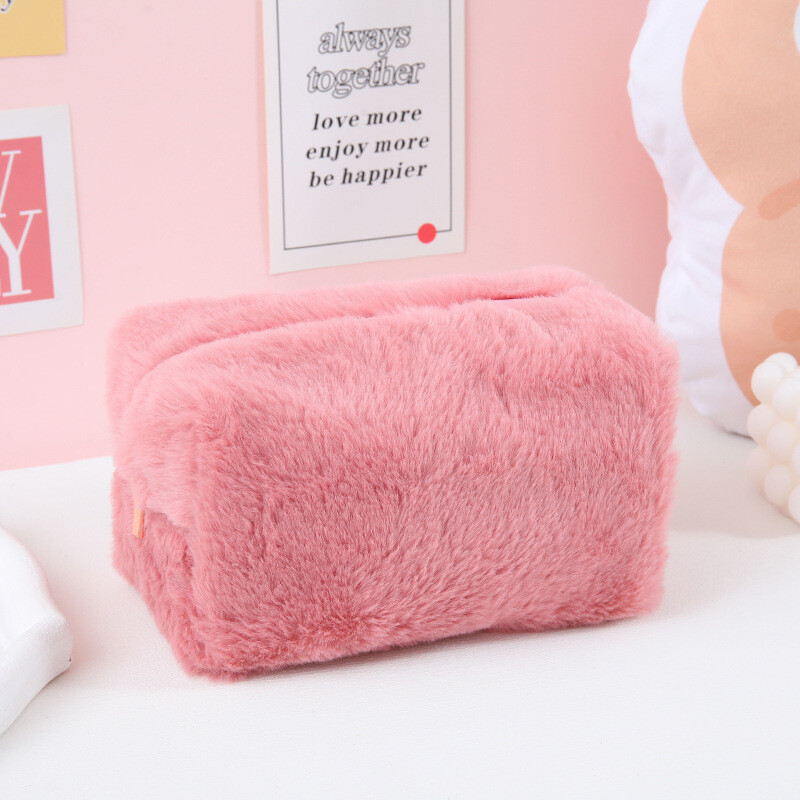 2023 m. didelės talpos pliušinis kosmetikos krepšys Macaron pliušiniame pieštukų krepšyje moteriškoje rankinėje Nešiojama ir miela, minkšta ir vaškinė makiažas