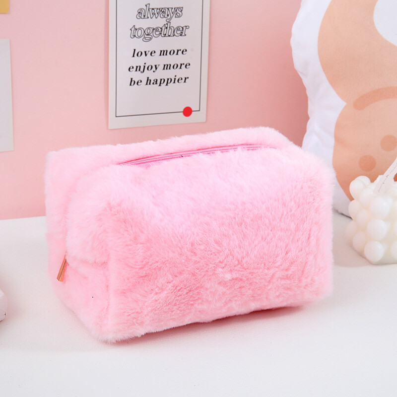 2023 m. didelės talpos pliušinis kosmetikos krepšys Macaron pliušiniame pieštukų krepšyje moteriškoje rankinėje Nešiojama ir miela, minkšta ir vaškinė makiažas