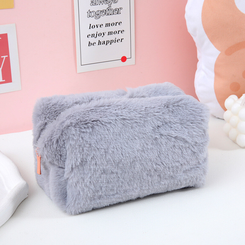 2023 m. didelės talpos pliušinis kosmetikos krepšys Macaron pliušiniame pieštukų krepšyje moteriškoje rankinėje Nešiojama ir miela, minkšta ir vaškinė makiažas