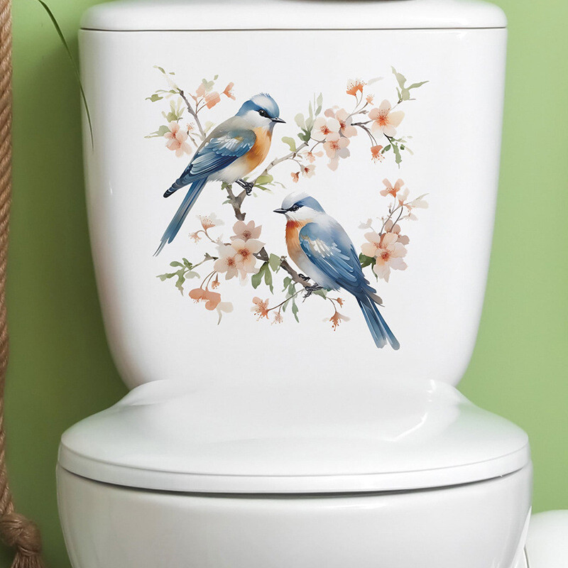 Külkereskedelem romantikus nemzeti stílusú virág és madár fürdőszoba fürdőszoba WC matricák lakberendezési matricák falragaszok öntapadós matricák határon átnyúló nagykereskedelem