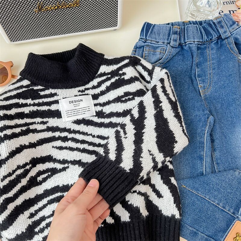 2023 új tavasz ősz tél Lányok Gyerekek Fiúk alkalmi Csíkos pulóver Póló kényelmes aranyos baba Ruhák Gyermekruházat