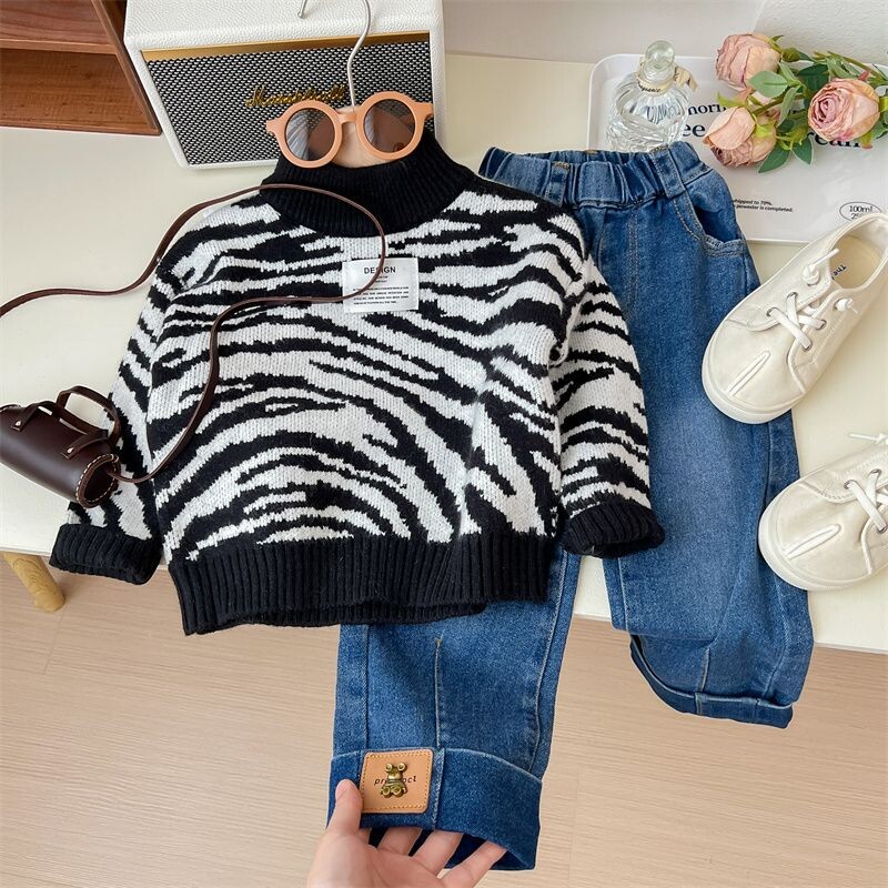 2023 új tavasz ősz tél Lányok Gyerekek Fiúk alkalmi Csíkos pulóver Póló kényelmes aranyos baba Ruhák Gyermekruházat