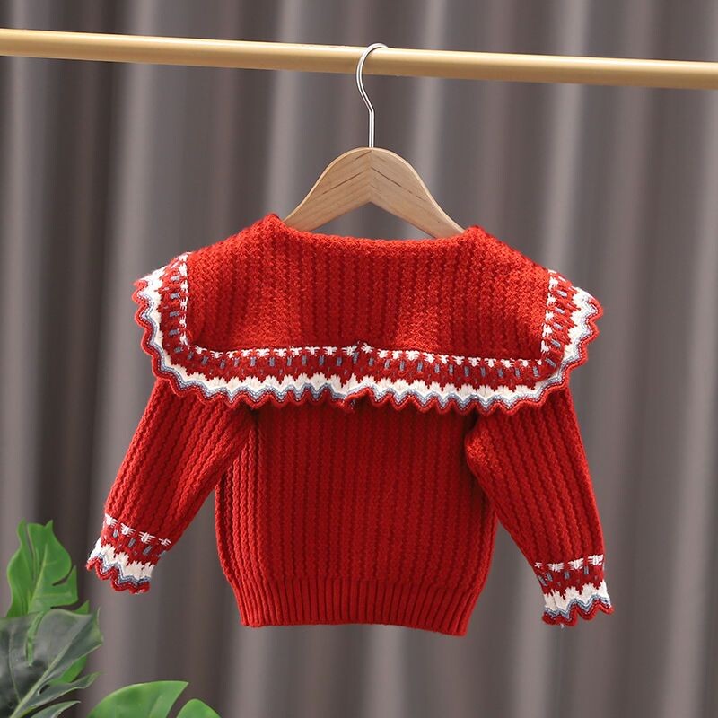Lányok pulóver kötött kardigán 2023 ősz/tél új gyerekruházat gyerek pulóver baba nyakú kabát