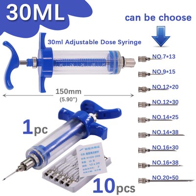 10/20/30/50ml instrument veterinar Seringă pentru vaccin cu 10 ace pentru fermă, animale, porc, bovine, oaie, pui, instrument de injectare cu cap de ac