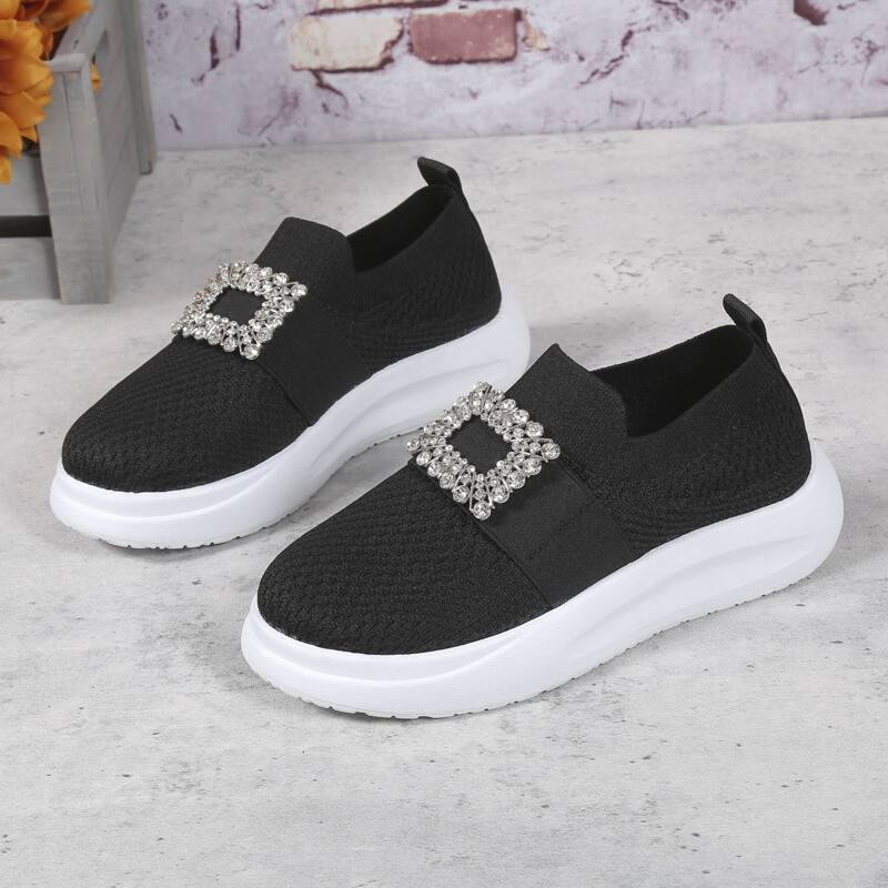 Vară stil nou, la modă, confortabil, ocazional, plasă, rezistentă la uzură, cataramă pătrată, strasuri, gură mică, pantofi sport pentru femeie