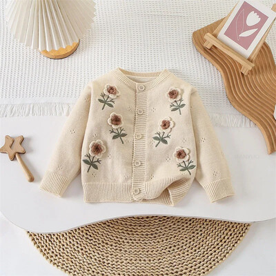 Dječji pulover za djevojčice Kardigan s izvezenim cvijećem Dječja odjeća Pletena jakna Jesen Zima Nove korejske modne majice za princeze