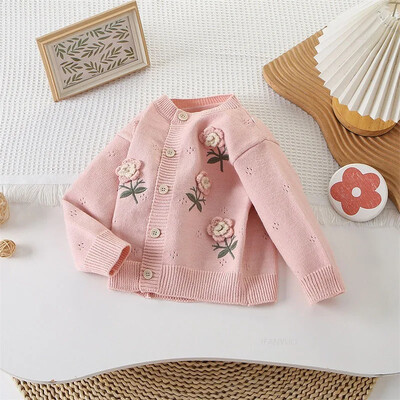 Dječji pulover za djevojčice Kardigan s izvezenim cvijećem Dječja odjeća Pletena jakna Jesen Zima Nove korejske modne majice za princeze
