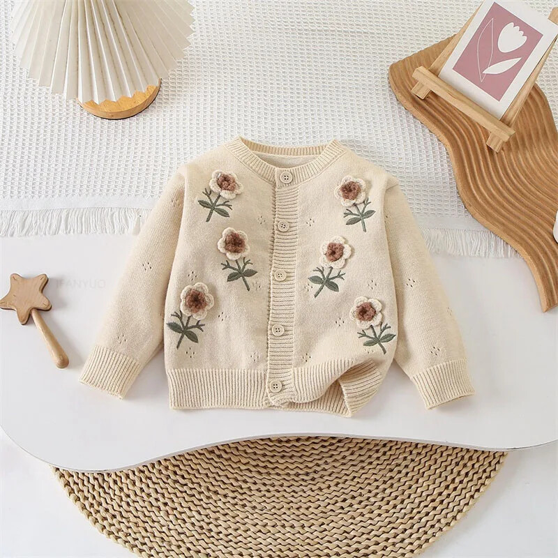 Dječji pulover za djevojčice Kardigan s izvezenim cvijećem Dječja odjeća Pletena jakna Jesen Zima Nove korejske modne majice za princeze