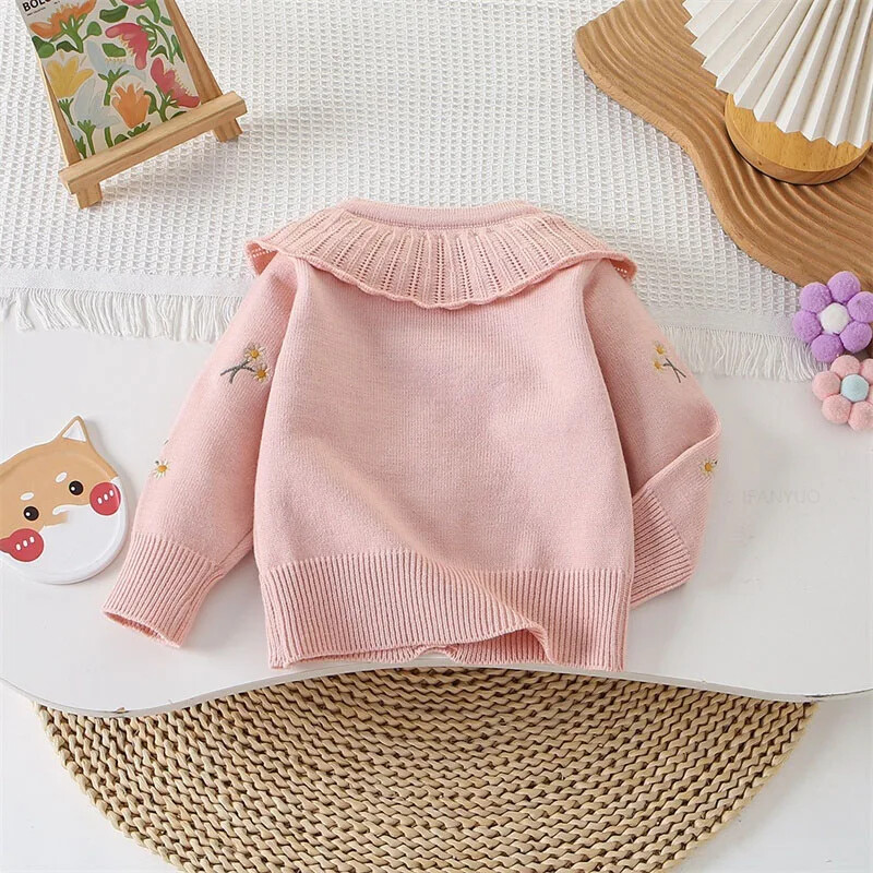 Dječji pulover za djevojčice Kardigan s izvezenim cvijećem Dječja odjeća Pletena jakna Jesen Zima Nove korejske modne majice za princeze