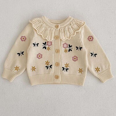 Babapulóver Divatszirmok gallér Kötött kardigán kabát Baba pulóver kabát lányok kardigán lányok őszi téli pulóverek