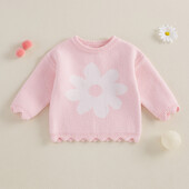 FOCUSNORM 0-4Y Lovely Kids Lányok Pulóverek Virágok Hímzés Hosszú ujjú Nyakú pulóver Meleg téli kötöttáru Ruhák