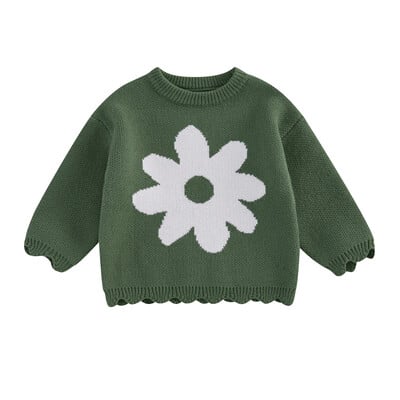 FOCUSNORM 0-4Y Lovely Kids Lányok Pulóverek Virágok Hímzés Hosszú ujjú Nyakú pulóver Meleg téli kötöttáru Ruhák