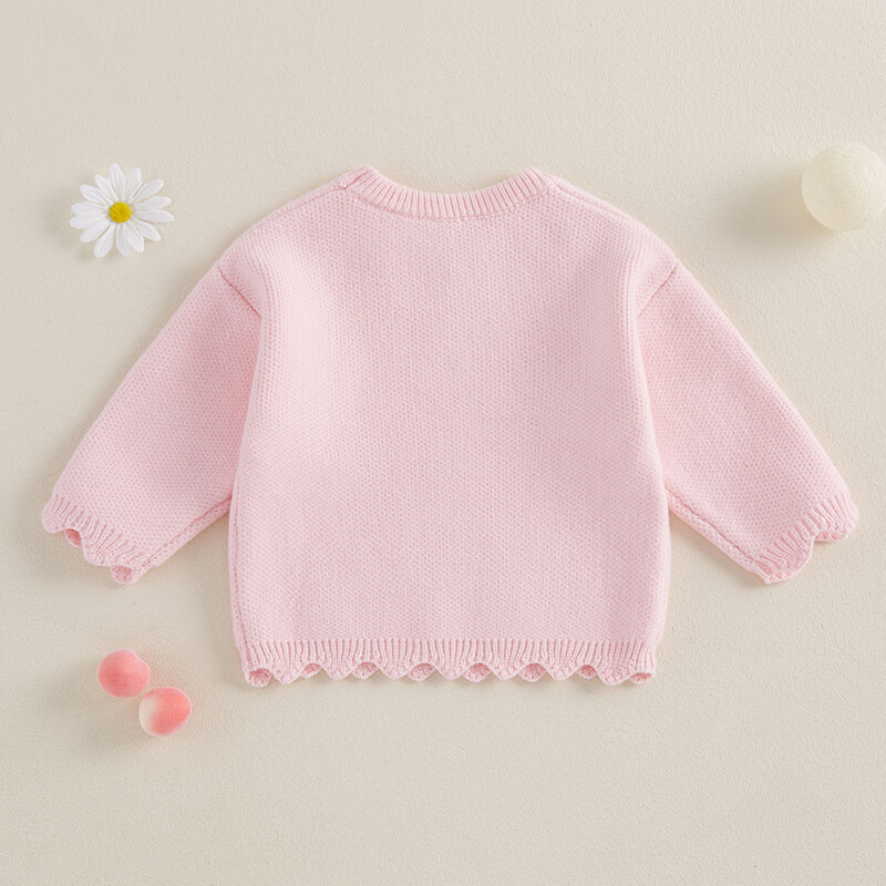 FOCUSNORM 0-4Y Lovely Kids Lányok Pulóverek Virágok Hímzés Hosszú ujjú Nyakú pulóver Meleg téli kötöttáru Ruhák
