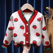 Pulover tricotat de primăvară, toamnă, cardigan pentru copii, îmbrăcăminte pentru copii, pulovere pentru fete, imprimeu cu căpșuni, îmbrăcăminte pentru copii, haine pentru fete pentru 1-5 ani