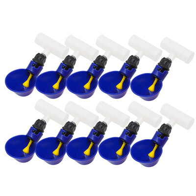 10 komplektu automātiskā vistas paipalu dzēriena bļoda putnu ūdens krūzes, taisna caurule ar dzeltenu nipeli, mājputnu dzeramā ūdens sistēmu