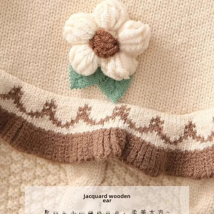 Stilīgs trikotāžas džemperis meitenēm 2023. gada rudens/ziemas jaunums, bērnu tops, mājīgs apkakles apkakle, silta ziemas mode