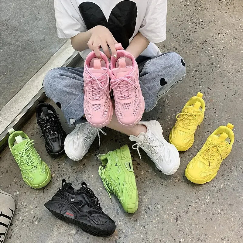 2023 Nove proljetne jesenske tenisice s platformom Ženske ležerne cipele s debelim dnom na vezanje Ženske neklizajuće žute tenisice Mujer