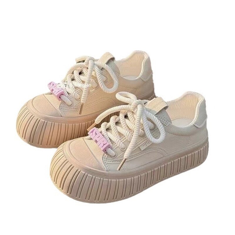 Modne ležerne ženske cipele s velikom glavom Vulkanizirajuće cipele Proljeće Jesen Novi dizajnerske korejske čipkane bijele tenisice s platformom Cipele za žene