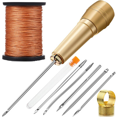 Kit de cusut din piele DIY cu ac de cusut din piele cu mâner din cupru Set de cort din pânză din piele Instrument de reparare a pantofilor cu fir de nailon