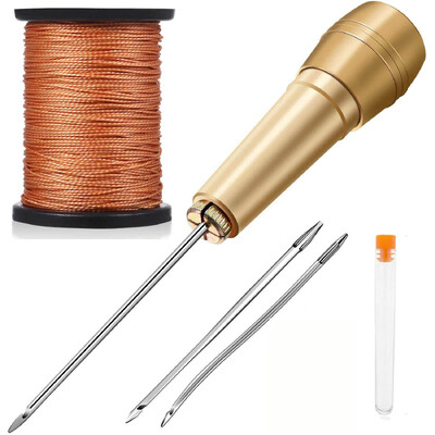 Kit de cusut din piele DIY cu ac de cusut din piele cu mâner din cupru Set de cort din pânză din piele Instrument de reparare a pantofilor cu fir de nailon
