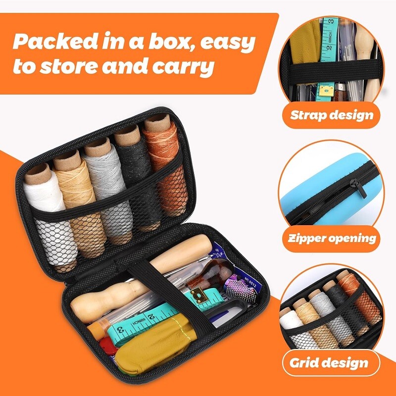 Set de instrumente de cusut din piele BUDDUR, cu fire cerate și ace de cusut manual, set de accesorii pentru artizanat, realizat manual