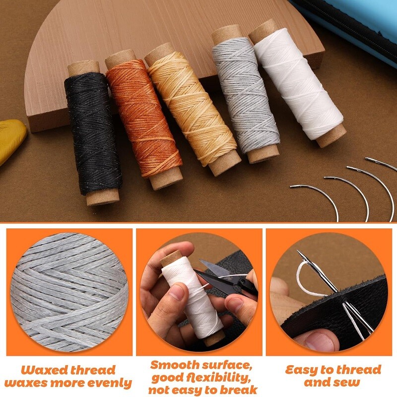 Set de instrumente de cusut din piele BUDDUR, cu fire cerate și ace de cusut manual, set de accesorii pentru artizanat, realizat manual