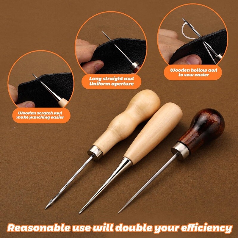 Set de instrumente de cusut din piele BUDDUR, cu fire cerate și ace de cusut manual, set de accesorii pentru artizanat, realizat manual