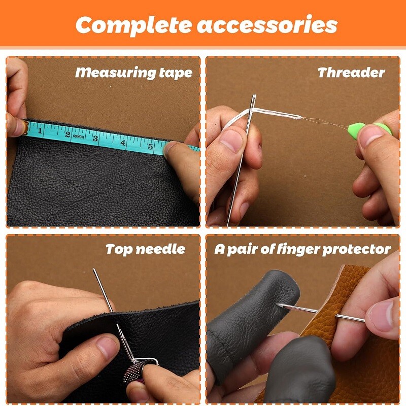 Set de instrumente de cusut din piele BUDDUR, cu fire cerate și ace de cusut manual, set de accesorii pentru artizanat, realizat manual