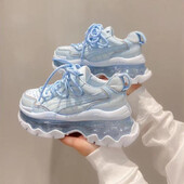 Női járóplatformos cipők divatos légpárna vastag alsó tornacipők felcsúsztatható könnyű, légáteresztő szabadidő magasító cipő