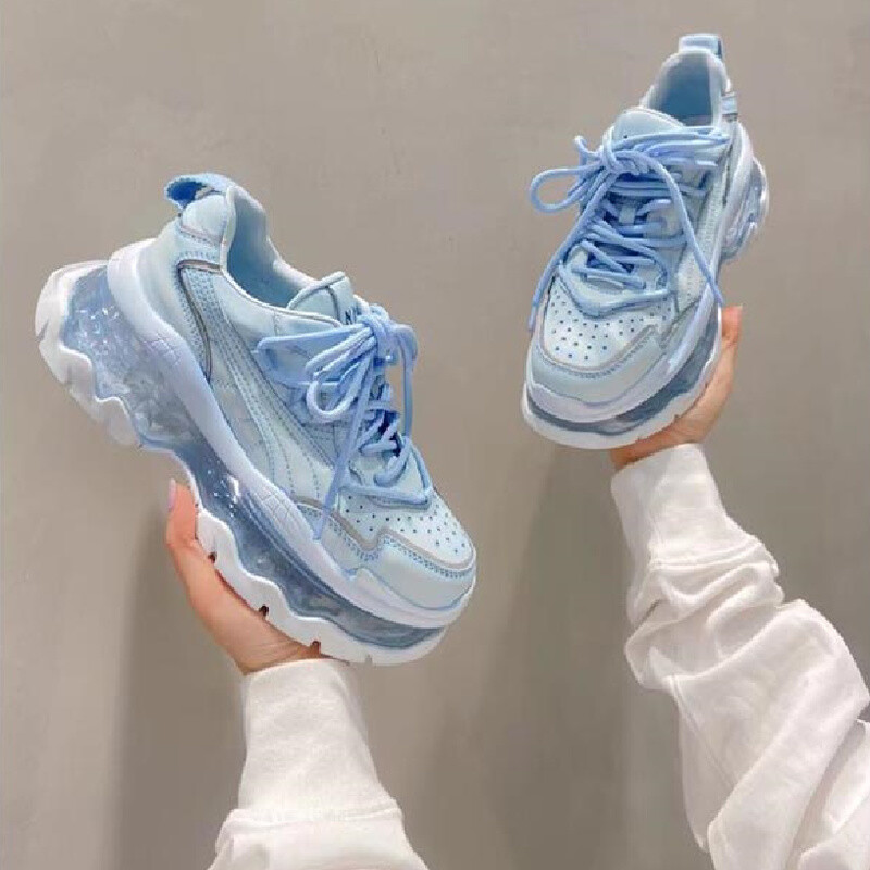 Női járóplatformos cipők divatos légpárna vastag alsó tornacipők felcsúsztatható könnyű, légáteresztő szabadidő magasító cipő