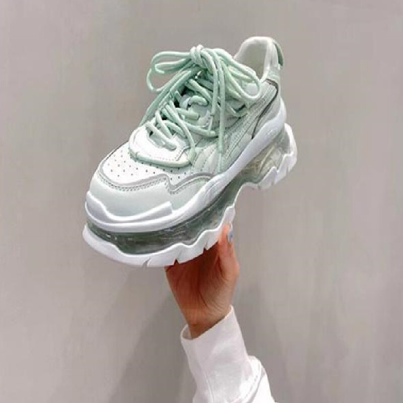 Női járóplatformos cipők divatos légpárna vastag alsó tornacipők felcsúsztatható könnyű, légáteresztő szabadidő magasító cipő