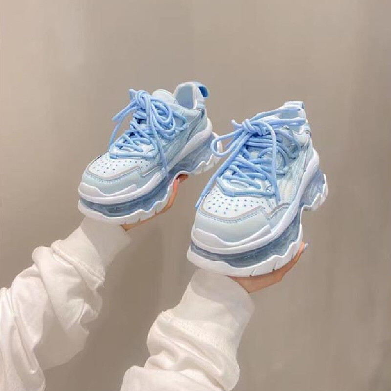 Női járóplatformos cipők divatos légpárna vastag alsó tornacipők felcsúsztatható könnyű, légáteresztő szabadidő magasító cipő