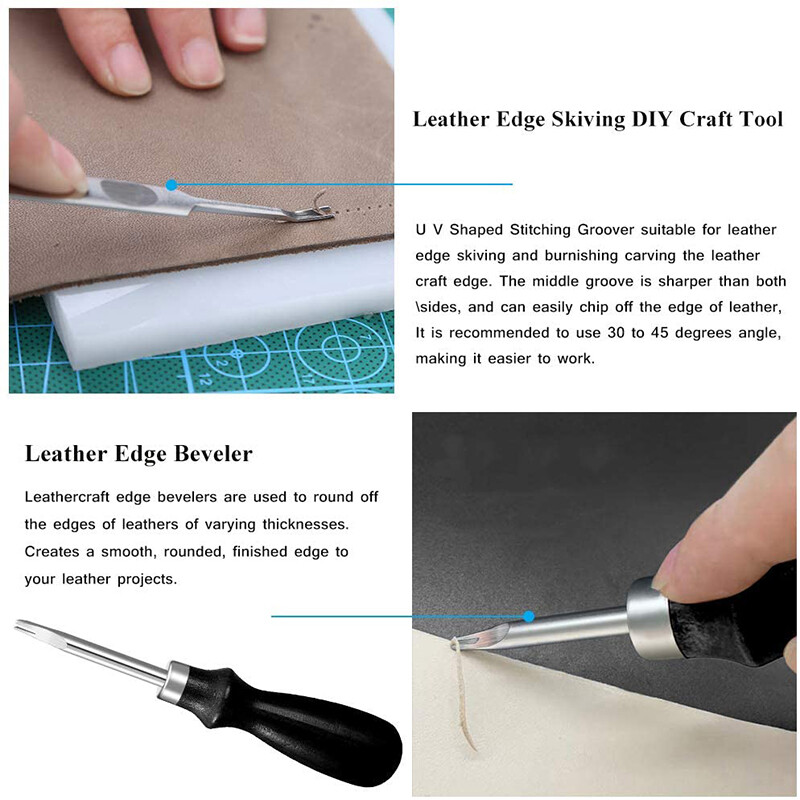 Koveen Edge Beveler Kožni pribor za šivanje Skiving Kit s voštanim koncem Kožna igla Šilo Naprstak za šivanje rezbarenje