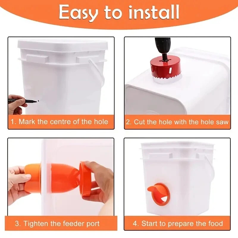 1Szett automatikus csirkeetető készlet, rágcsálóbiztos, esőálló baromfietető készlet vödrökhöz hordókhoz.