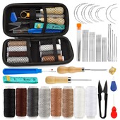 54 buc Kit de cusut din piele Kit de reparare a tapițeriei cu trusă de instrumente cu foarfece pentru cusut pentru profesioniști începători artizanat din piele
