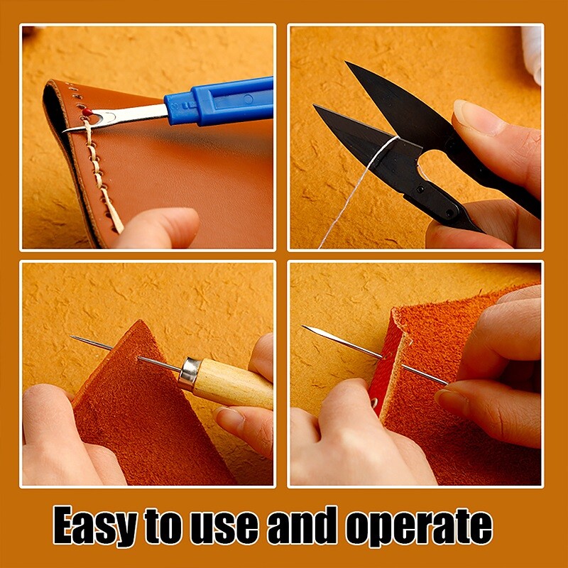 54 buc Kit de cusut din piele Kit de reparare a tapițeriei cu trusă de instrumente cu foarfece pentru cusut pentru profesioniști începători artizanat din piele