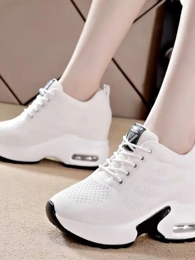 Ženska mrežasta prozračna ležerna sportska obuća Ženske proljetne cipele visokog strunja Visoke cipele u obliku klina 2023. Pletene ženske vulkanizirane