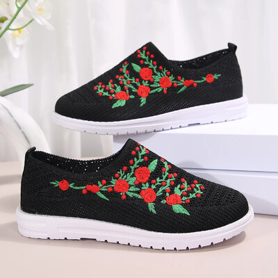 Pantofi pantofi de damă pantofi din plasă, respirabil, confort floral, moale, culoare solidă, modă, încălțăminte pentru femei, pantofi ușori pentru femei