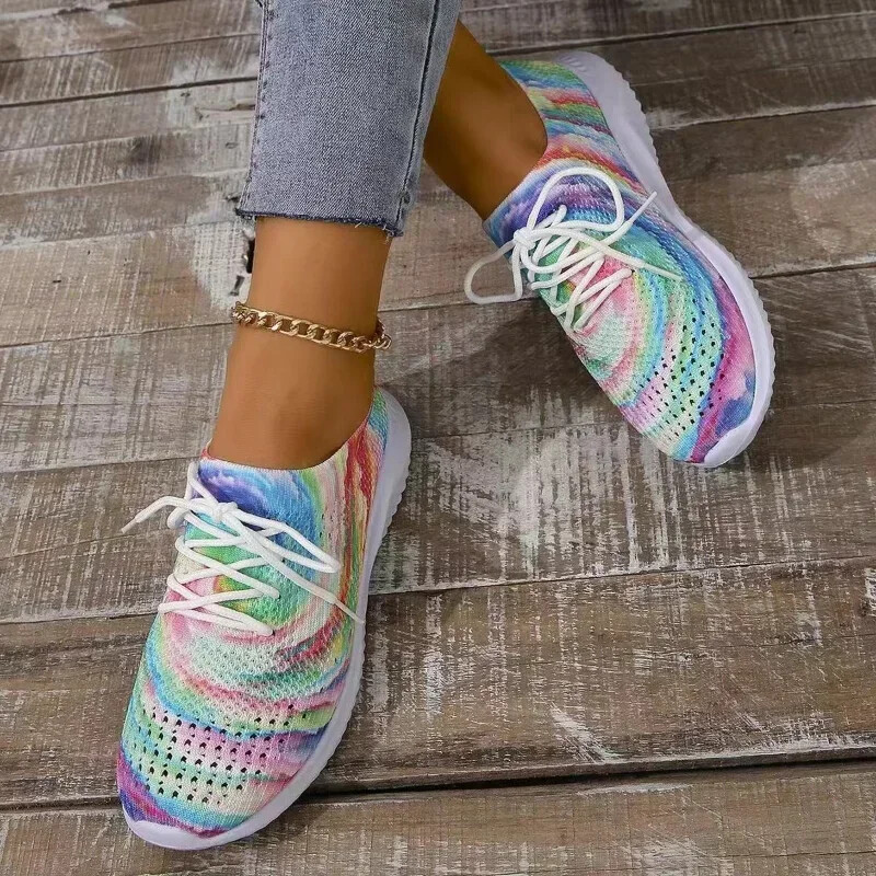 Ženske mrežaste pletene tenisice različitih boja Jesen 2024, lagane, prozračne, mekane cipele za trčanje Ženske cipele s ravnim čarapama